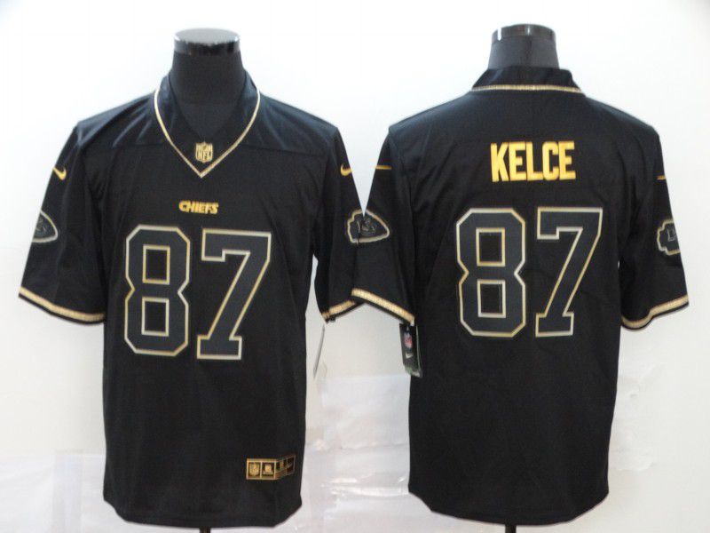 Men Kansas City Chiefs #87 Kelce Black Retro gold character Nike NFL Jerseys